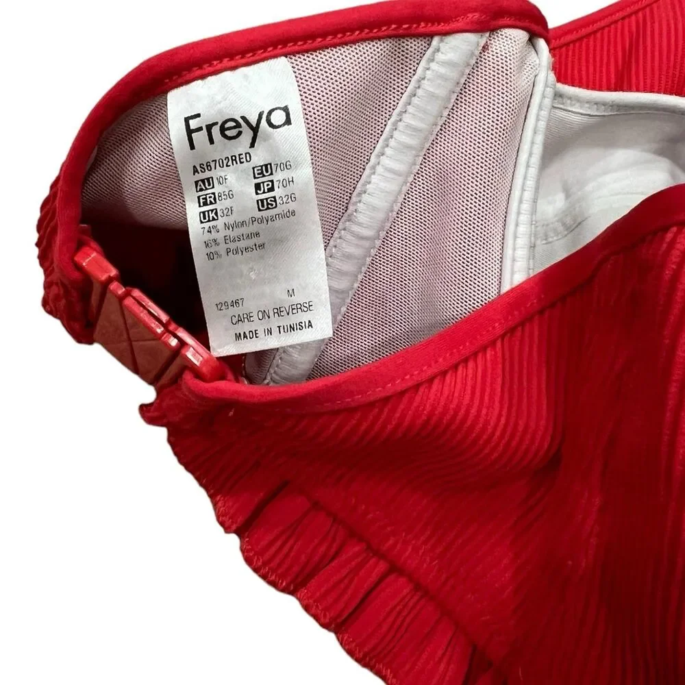 Freya Red Ribbed High Neck Ruffle Bikini Top - Picture 5 of 5